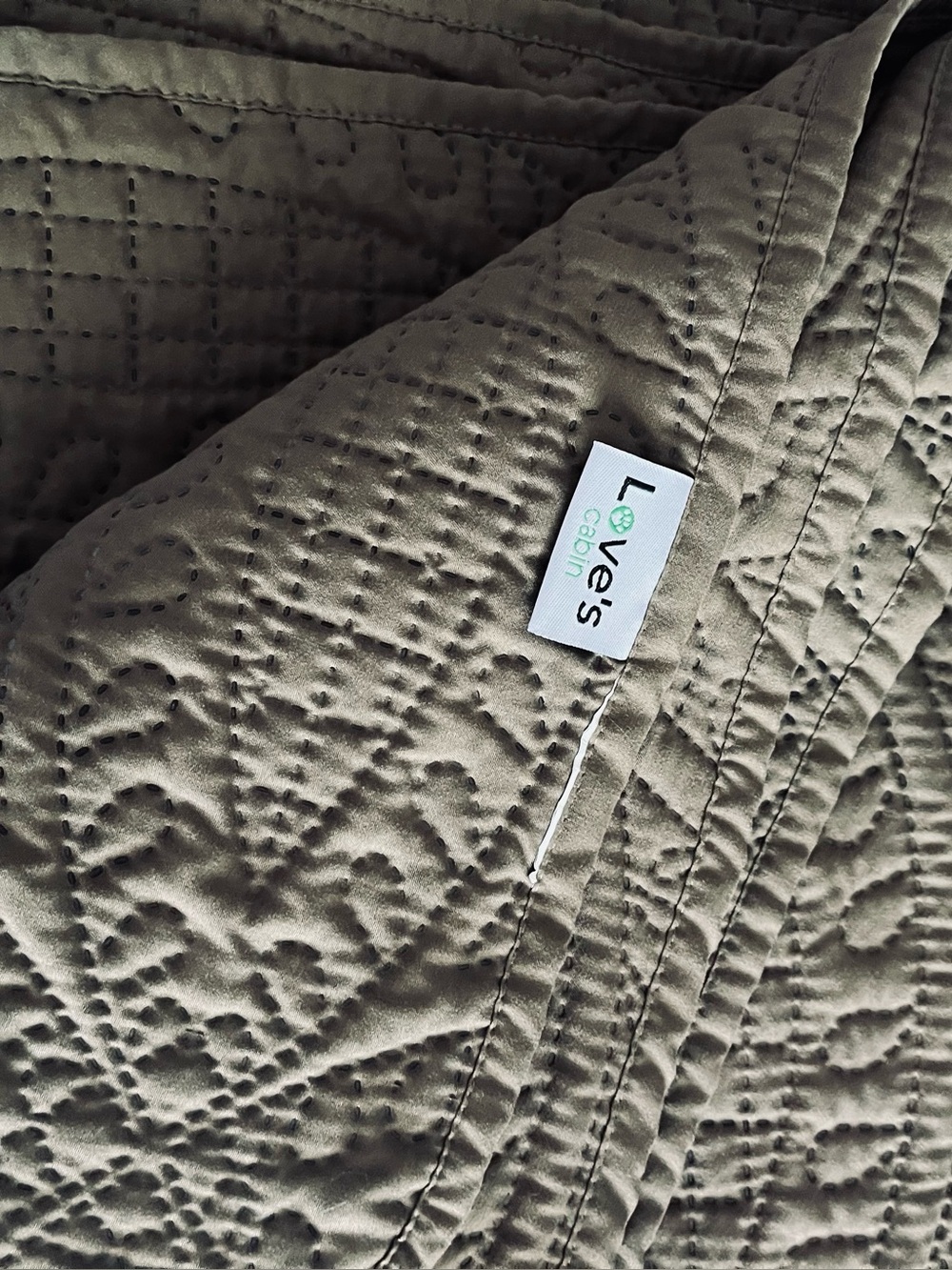 Quilted Twin Bedspread and Sham in Olive Green